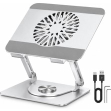 McStorey Laptop Standı Soğutuculu Alüminyum Notebook Yükseltici 360° Döner Katlanabilir Ergonomik Laptop Tutucu Ayarlanabilir MacBook Notebook Tablet Standı 10-17.3 İnç Gümüş