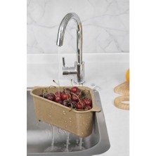 Astraltech Vantuzlu Üçgen Lavabo Süzgeci Mutfak Evye Köşe Süzgeci, Bej