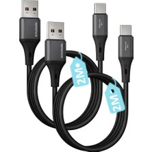 Astraltech 2ADET x 2metre USB A-Type C Kablo Seti, 3.1A Hızlı Şarj, Siyah/antrasit Metal, Remorax Wahoo (2AD x