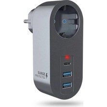 Astraltech Orret Home Akım Korumalı Priz 2 USB 1 Girişli Duvar Tipi Priz Çoklayıcı, Çocuk Korumalı USB