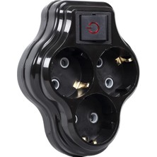 Astraltech 3lü Anahtarlı Golyat, Üçlü Topraklı Priz Duvar Tipi Çoklayıcı Fiş, 16A 250 Volt, Max 3600 Watt (Siy