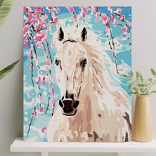 Astraltech Palmiye Hobi Sanat Sayılarla Boyama Tuval Seti Fırça Boya Dahil (Çıtalı) 40X50 cm - Beyaz At