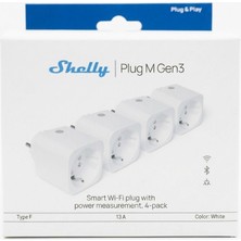Shelly Plug M Gen3 Beyaz Enerji Ölçümlü Matter Akıllı Priz – 4'lü Paket
