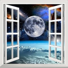 Astraltech Pencere Poster Duvar Kağıdı Uzay Manzarası 2 Yapışkanlı Sticker