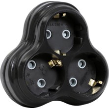 Astraltech 3lü Golyat Fiş, Üçlü Topraklı Priz Duvar Tipi Çoklayıcı Fiş, 16A 250 Volt, Max 3600 Watt (Siyah)