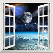 Astraltech Pencere Poster Duvar Kağıdı Uzay Manzarası 4 Yapışkanlı Sticker