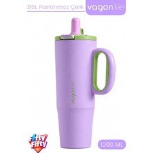 Astraltech Tumbler 1200 ml Tek Kapak Çift Kullanım Pipetli Rahat Içim Kulplu Paslanmaz Çelik TERMOSFFVGN1114-1
