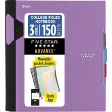 Astraltech Five Star Advance Spiral Defter + Çalışma Uygulaması, 3 Konu, Kolej Çizgili, 22X28CM, 150 Yaprak, A