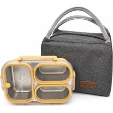 Astraltech Valkyrie 304 Paslanmaz Çelik 3 Bölmeli Sarı Lunch Box Termal Çantalı – Sızdırmaz Kapaklı Beslenme K