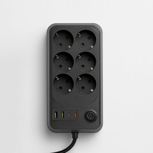 Astraltech 6 Prizli 4 USB Girişli Akım Korumalı Topraklı Golyat Grup Fiş Priz 2 Metre Uzatma Kablosu