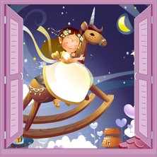 Astraltech Çocuk Odası Bebek Odası Pencere Poster Duvar Kağıdı At ve Kız