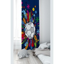 Astraltech Pelangi Mavi Futbol Topu Desenli Dijital Baskı Yıkanabilir Bebek Çocuk Odası Fon Perdesi, Mavi 70 x