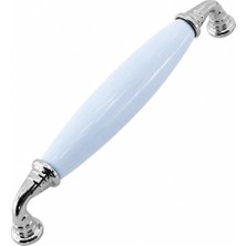 Astraltech Helen Mavi Porselen Krom Kulp 128 mm 12.8 cm Mobilya Çekmece Dolabı Dolap Kapak Kulplar Kulb Kulpu