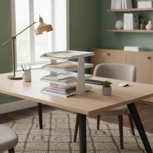 Astraltech Steelline 4 Katlı Metal Dosya Rafı - Masa Üstü Ultra Sağlam Ofis Organizer (29.5X30.5X25CM) (Beyaz)