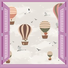Astraltech Çocuk Odası Bebek Odası Pencere Poster Duvar Kağıdı Balonlar Kuşlar