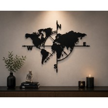 Awt Store Metal Dünya Haritası Pusula Duvar Dekoru – Modern Lazer Kesim Metal Tablo – Siyah