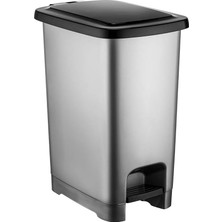 Astraltech Slim Çöp Kovası Pedallı Gri Banyo Mutfak Çöp Kovası Kapaklı Dış Mekan Bahçe Çöp Kutusu 40 Litre