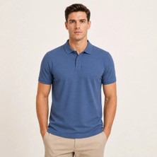 Fasıla Erkek Indigo Polo Yaka Kısa Kollu Basic Tişört - Düz Günlük ve Iş Giyimine Uygun