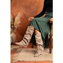 Shoetek Leire Kadın Çizme Kovboy Körüklü Vizon Süet