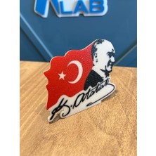 Atatürk Portresi 3D Türk Bayrağı Masaüstü Dekor Atatürk Imzalı Şık Hatıra & Ofis Süsü - Hediyelik