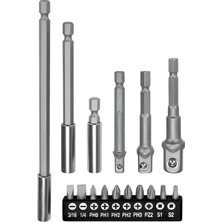 Astraltech 16 Parça Mıknatıslı Bits Uç Adaptör Seti 1/4 1/2 3/8 1/4 Yıldız Düz Uçlar S1 S2 Ph Uç Matkap