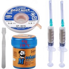 MHM Mechanic Krem Lehim Mechanic Solder Paste 42 gr 138C Lehim Emme Temizleme Teli 3,0 mm ve Metal Spatula SETI01