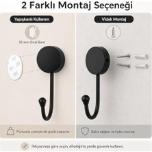 Lotus Siyah Tekli Askılık, Yapışkanlı ve Vidalı Montajlı Duvar Askısı, Mat Siyah Statik Boyama, Banyo Mutfak ve Antre Için Çok Amaçlı Askı