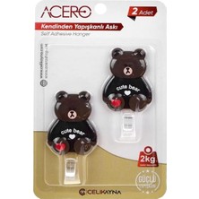 Astraltech Cute Bear Kendinden Yapışkanlı Askı 2li, Sevimli Ayıcık Mutfak ve Banyo Askısı x 2 Adet, 2 kg Taşım