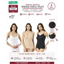 İncili Tekstil Kadın Ribana Pamuklu Dantelli Ip Askılı Atlet 3'lü Set Avantaj Paketi Xl