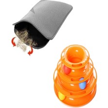 Astraltech Ti̇neke 2 Li Set Tower Of Tracks Kedi Oyuncağı + Elekli Kedi Tuvalet Paspası (Gri)