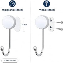 Iris Krom Kaplama Tekli Askılık, Yapışkanlı ve Vidalı Montajlı Duvar Askısı, 35 mm Oval Bantlı Banyo Mutfak Antre Askısı