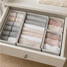 Astraltech 4'lü Çekmece Düzenleyici Set, Gri Çizgili, Kumaş, L/m/s Boyutları, Valiz ve Dolap Organizeri
