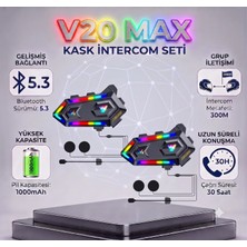 2 Adet Y20 Max Telsiz Özellikli 5.3 Motosiklet Kask Kulaklık Intercom Işıklı Motorsiklet Interkom