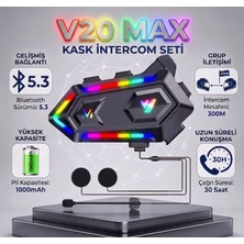 Y20 Max Telsiz Özellikli 5.3 Motosiklet Kask Kulaklık Intercom Işıklı Motorsiklet Interkom