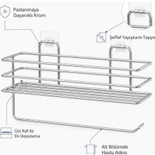 Raflı Solo Havluluk Krom, Yapışkanlı Banyo Rafı ve Havlu Askısı, Paslanmaya Dayanıklı Krom Kaplama Duvar Rafı, Şeffaf Yapışkanlı Taşıyıcılı Banyo Düzenleyici