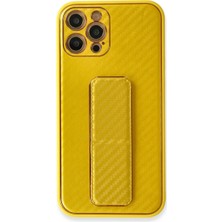 Renas Store Iphone 12 Pro Max Kılıf Coco Karbon Standlı Kapak - Sarı