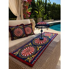 Missidea Çarkıfelek Desenli Aydınlatmalı El Yapımı Dekoratif Bali Şemsiye Seti (Led\'li Şemsiye + 2 Adet Kırlent + Runner)