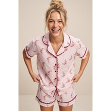 Siyah İnci Ince Soft Örme Düğmeli Dantel Biyeli Şortlu Pijama Takımı 8062