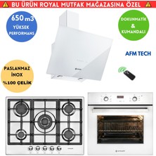 Eminçelik R12 Turbo+Soğutma Dijital Beyaz Ankastre Set (Ao 2163  W60+22 380 Inox Wok+Ch 1460 Rc W60
