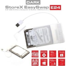 Dark DK-AC-DSE24U3, Storex E24 2.5" USB 3.0 Çıkarılabilir Başlıklı Şeffaf Sata Disk Kutusu