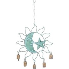 Deco 79 Metal Güneş ve Ay Çanı Çanlı, 33 cm x 28 cm x 2,5 Cm, Turkuaz