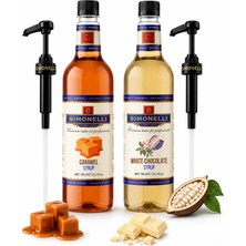Simonelli Karamel ve Beyaz Çikolata Aromalı Kahve Şurubu 700 ml 2'li Set - İçecek ve Kokteyl Şurubu (2 Adet Pompa Dahil)