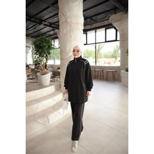 MİMİ LUXURY WEAR Kadın Fermuarlı ve Şerit Detaylı Tesettür Eşofman Takımı - Ikili Spor Takım  3003