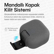 Galaxy Buds 4 Pro ve Buds 4 ile Uyumlu Mandallı Kapak Kilit Sistemli Kumlanmış Mat Dokulu Darbelere Dayanıklı Hibrit Kılıf (Gri, Galaxy Buds 4 Pro/4)