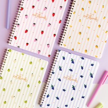 Paperora A5 Spiralli Karton Kapak 4'lü Set Çizgili Okul Defteri 80 Yaprak - Ders Programlı Meyveler