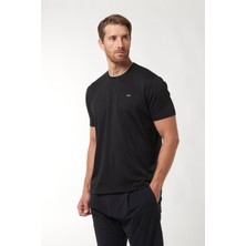 Paul & Shark Erkek Normal Kesim Logo Detaylı Yuvarlak Yakalı Pamuklu Kısa Kollu Siyah T-Shirt 16311605-011