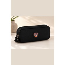 Nemo Bags Unisex Siyah Kalemlik, Çift Gözlü Kalem Kutusu, Ayıcık Logolu, 20X10X5CM