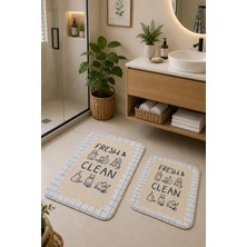 Zeta Halı Digital Baskı Yıkanabilir Kaymaz Taban 2li Banyo Paspas Takımı 40X60 60X100