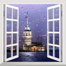 Meks Pencere Poster Duvar Kağıdı Kız Kulesi Yağmur Yapışkanlı Sticker
