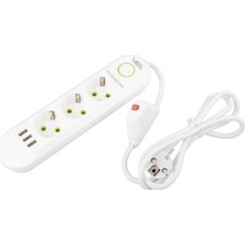 Meks 3'lü 1.5 Metre Uzatma Kablosu 3 USB Akım Korumalı Priz Beyaz